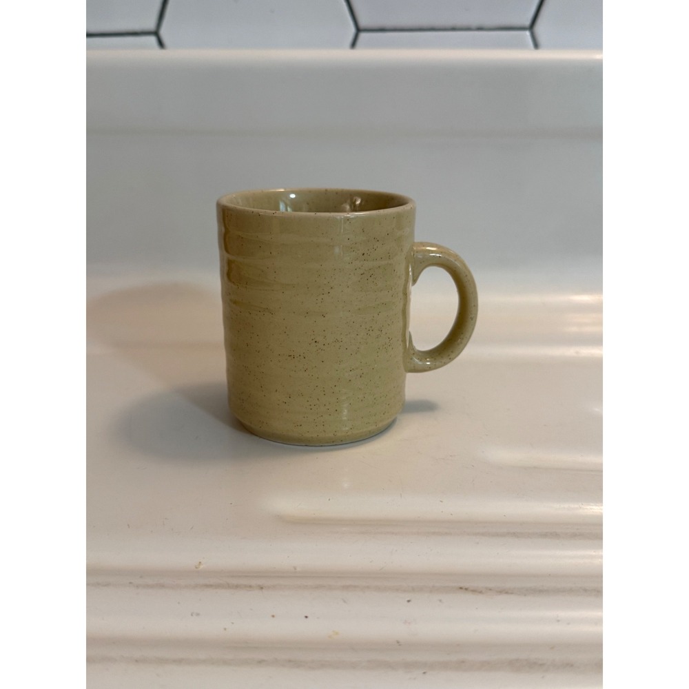 Handmade Studio Pottery Speckled Sand Glazed Ribbed Ceramic Coffee Mug HI Stamp